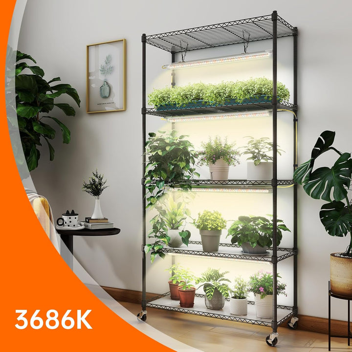 Bstrip Pflanzenregal mit Pflanzenlampe, 5-stufiges Pflanzengestell mit T8 Pflanzenlampe LED Vollspek