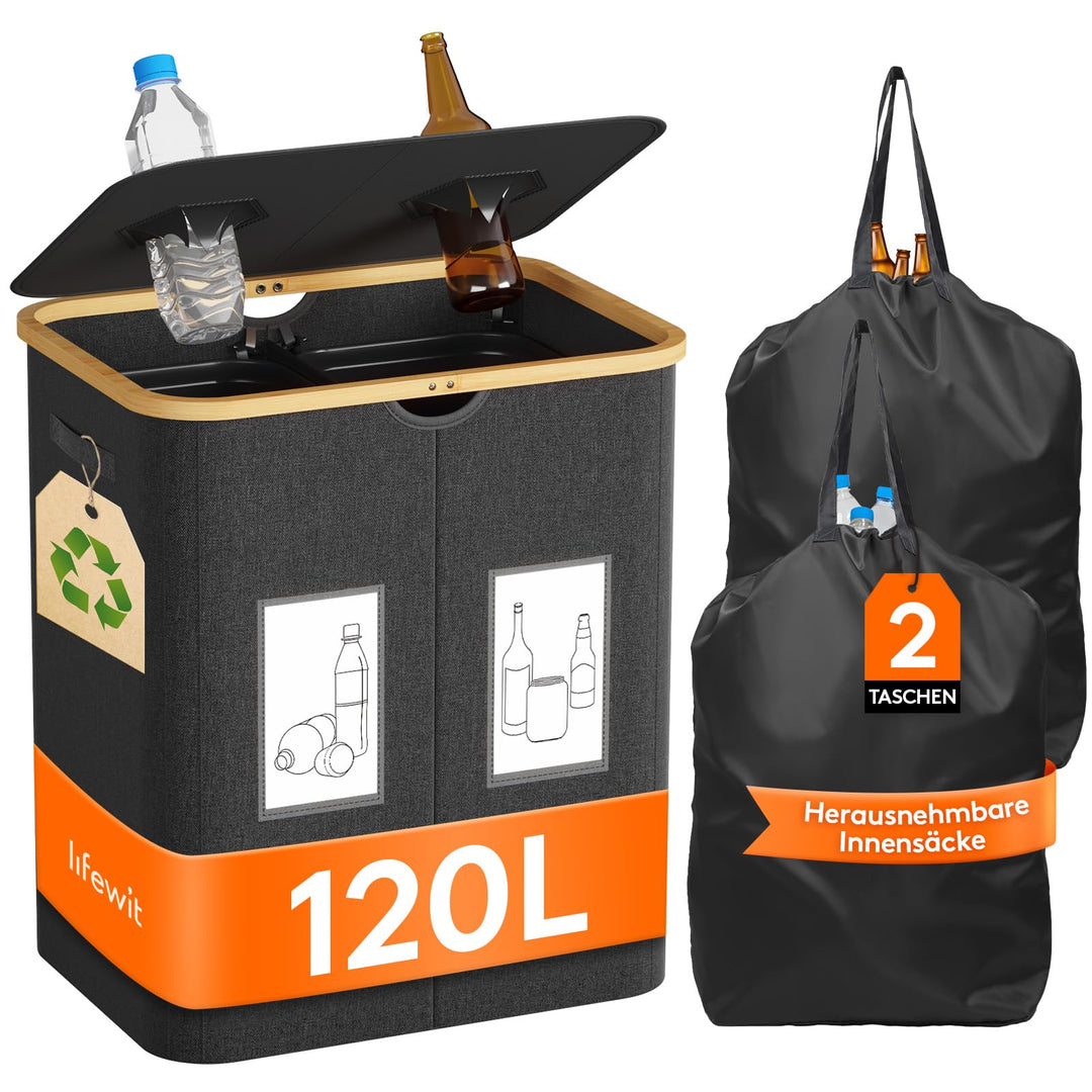 Lifewit 120L Pfandflaschen Sammelbehälter, Flaschen Organizer mit Deckel, Flaschensammler Leergut 2