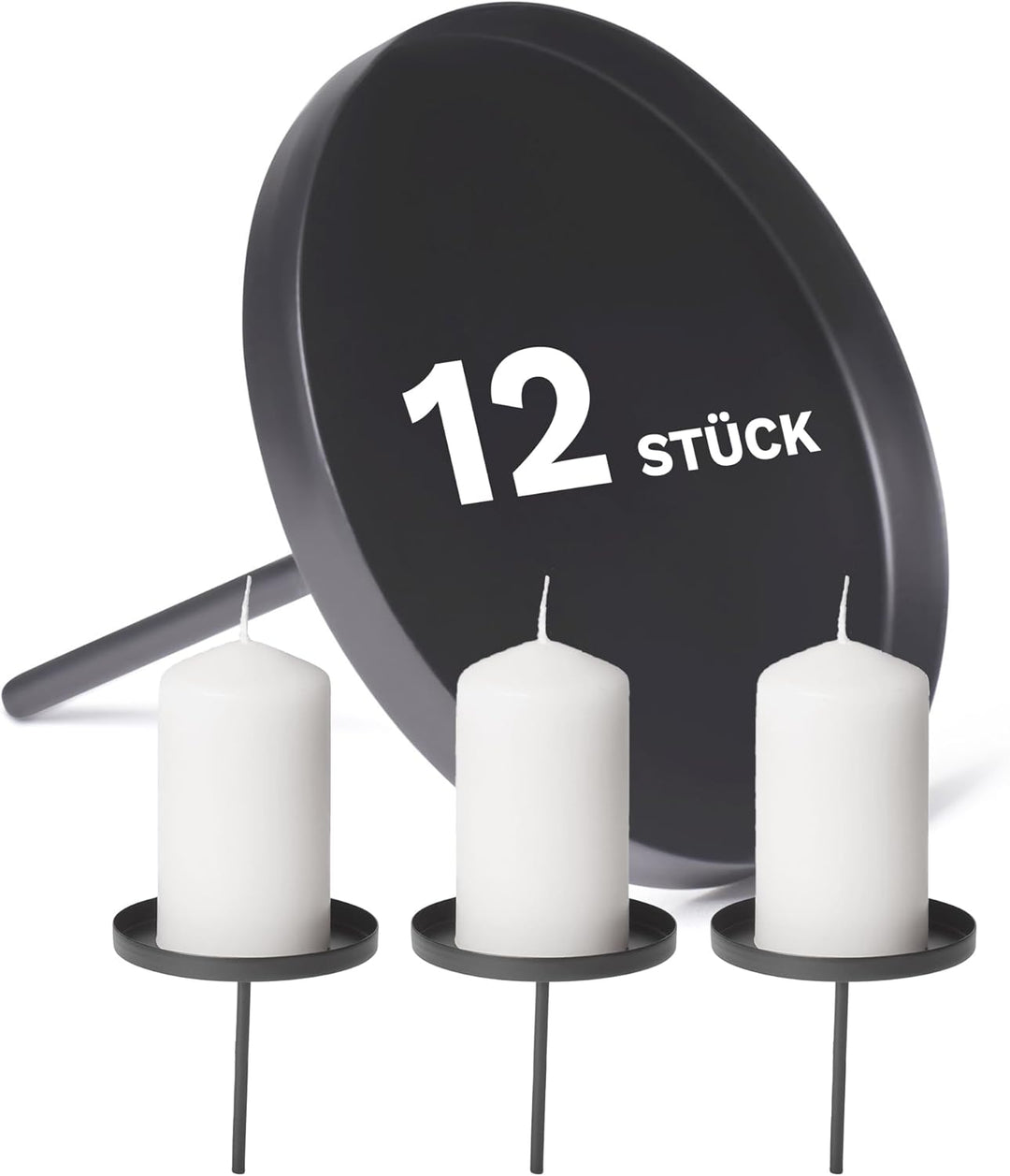 Novaliv 12x Kerzenpick Flach, 6,5 cm SCHWARZ Kerzenhalter für Adventskranz Kerzenpin Weihnachtskranz