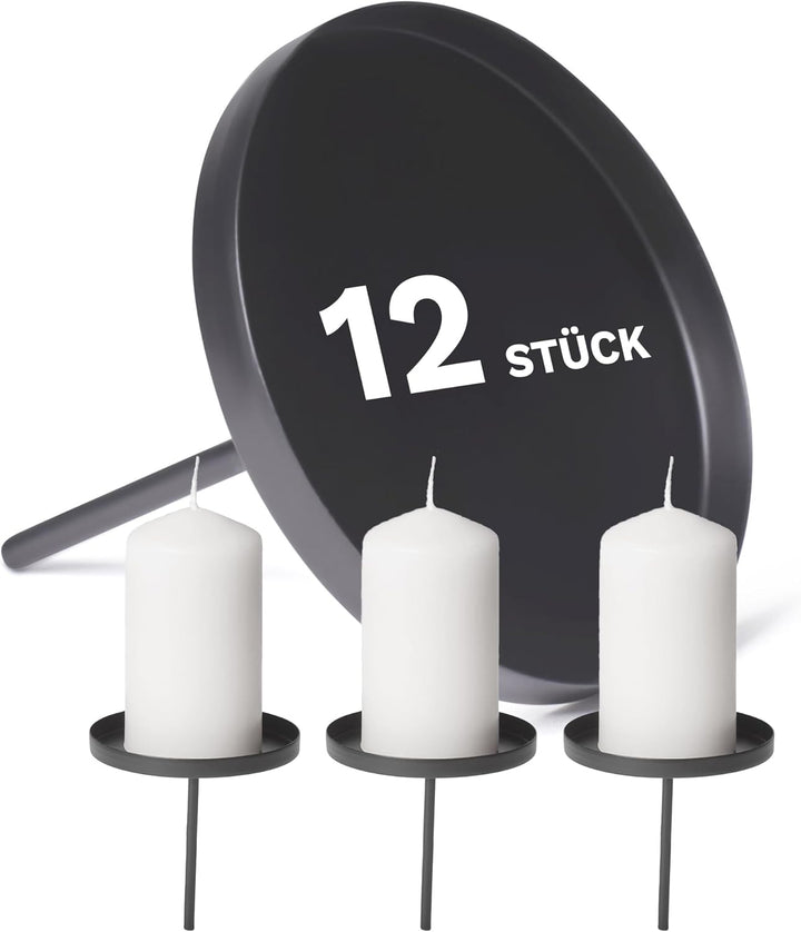 Novaliv 12x Kerzenpick Flach, 6,5 cm SCHWARZ Kerzenhalter für Adventskranz Kerzenpin Weihnachtskranz