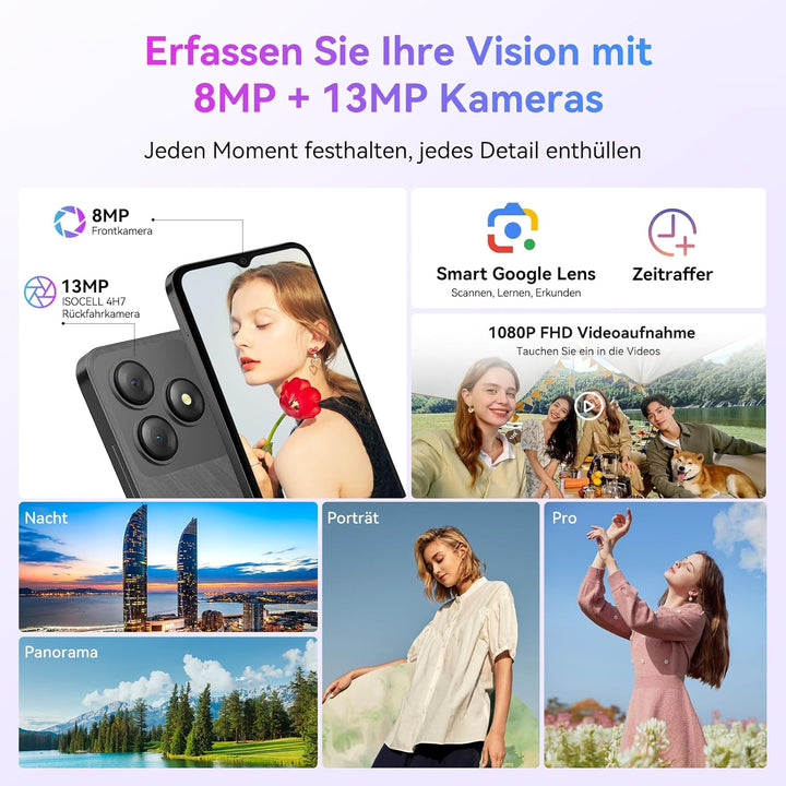 Blackview Handy Ohne Vertrag Günstig Android 14, 6GB+64GB/2TB SD, Octa Core 6,56" HD+, Akku 4700mAh,
