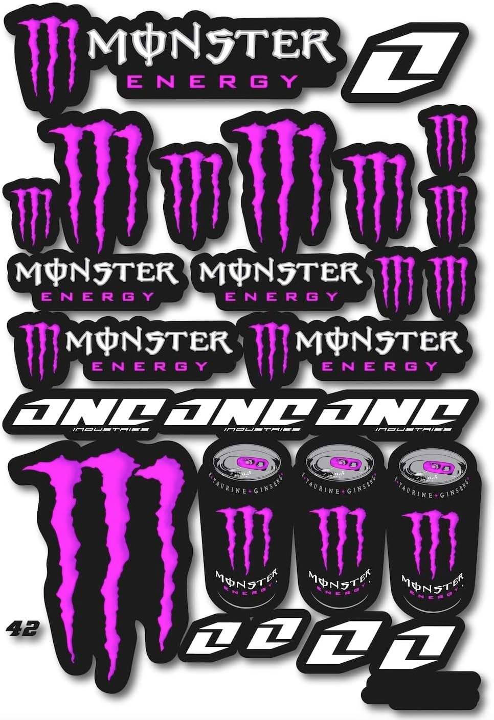 Aufkleber Monster Energy Fuchsia – Set hochwertiger Vinyl-Aufkleber für Motorrad, Helm, Auto, MTB, B