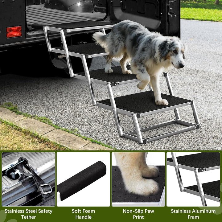 Hundetreppe Für Grosse Hunde, Extra Breit 4 Stufen Hunderampe Klappbar, Leichte Und rutschfeste Hund