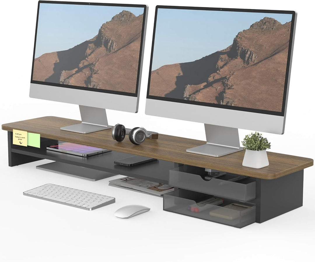 Fenge Dual Monitorständer Riser mit 2 Acryl Schubladen 108cm Grosse Computer Bildschirmständer für P