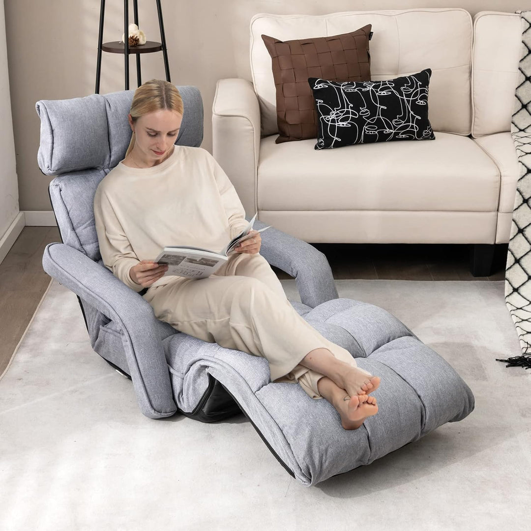 GOPLUS Bodenliege, Relaxliege mit 6-Fach verstellbare Rückenlehne, Bodensessel mit Armlehnen, Relaxs