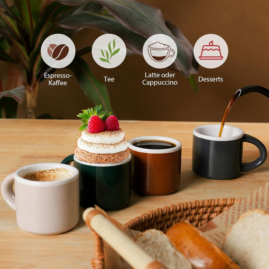 Espressotassen Set 4-teilig, Terracotta Keramik Mini-Kaffeetassen Dickwandige Mokka Tassen Mit Henke