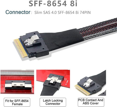 xiwai PCI-E Ultraport Slimline SAS Slim 4.0 SFF-8654 8i 74pin auf Dual Oculink SFF-8611 Kabel 50 cm