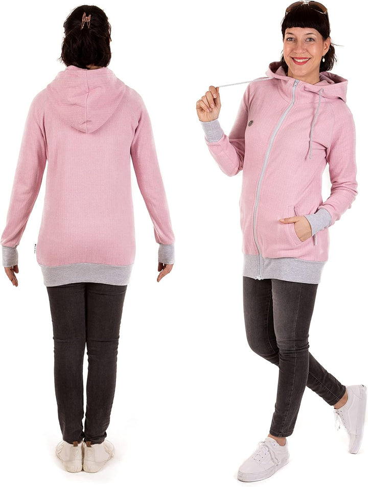 Viva la Mama 3in1 leichte Tragejacke für Mama und Baby, Umstandsjacke - CLEO XXL Rosa Fischgräte, XX