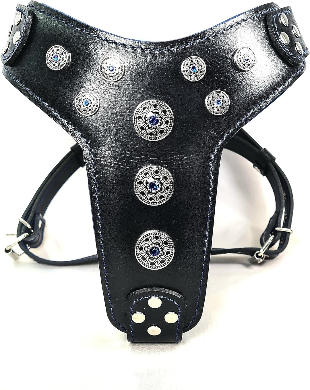 Bestia Bijou Hundegeschirr aus echtem Leder mit Nieten für mittelgrosse bis grosse Rassen 95 -145 cm