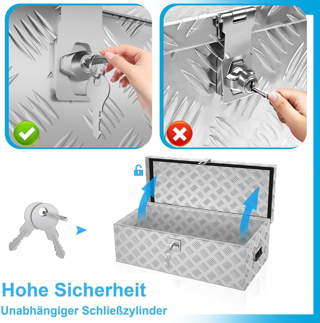 UISEBRT Alubox Transportbox 762x330x244 mm, robuste Werkzeugkiste, wasserdicht, 2 Schlüssel (Silber)