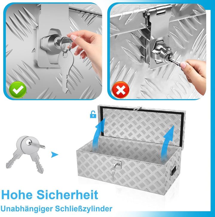 UISEBRT Alubox Transportbox 800x220x225 mm, robuste Werkzeugkiste, wasserdicht, 2 Schlüssel (Silber)