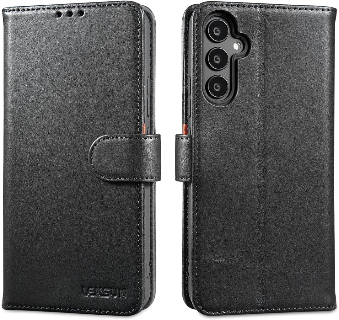 LENSUN Echtleder Hülle für Samsung Galaxy A34, Handyhülle [Echtes Leder][Magnetverschluss][RFID] Han