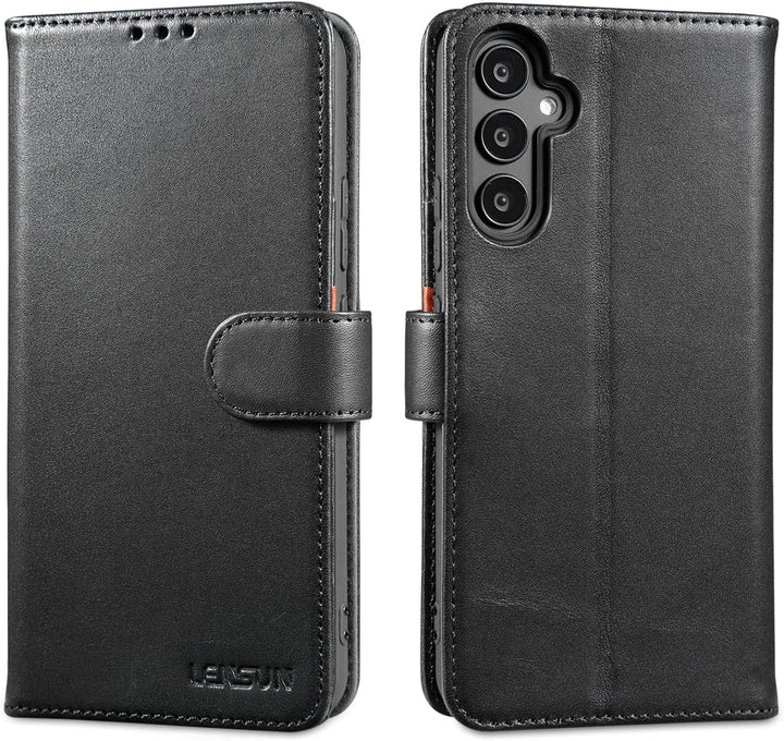 LENSUN Echtleder Hülle für Samsung Galaxy A34, Handyhülle [Echtes Leder][Magnetverschluss][RFID] Han