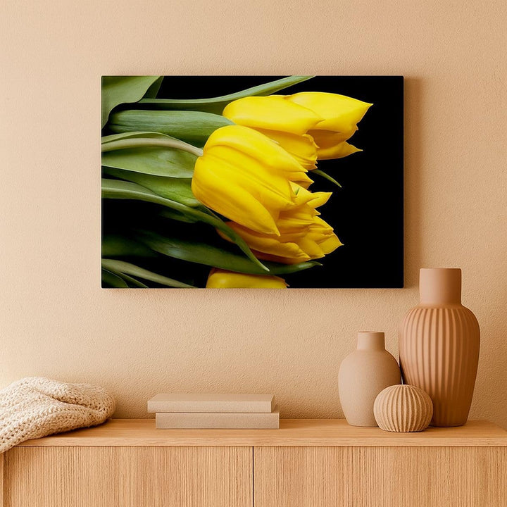 Bilder auf Leinwand 100x70cm Leinwandbild Tulpen Strauss Spiegelreflexion grün Gross Wanddeko Bild S