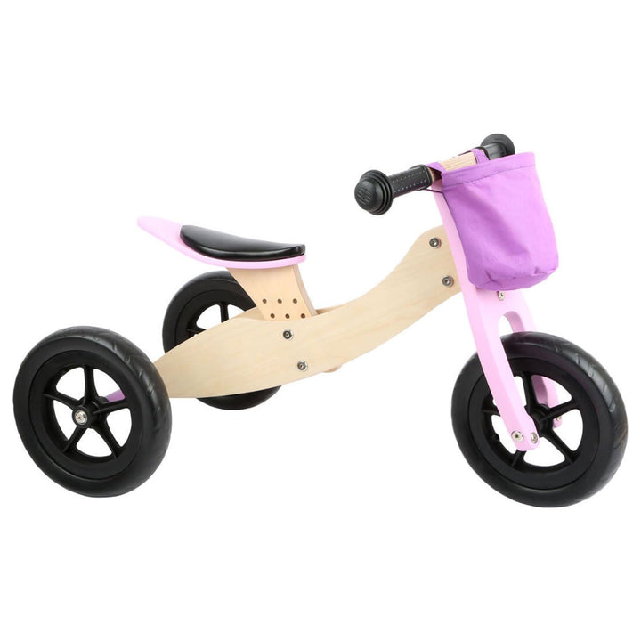 small foot Laufrad-Trike Maxi 2 in 1 Rosa aus Holz, Drei- und Laufrad, verstellbarer Sitz und gummie