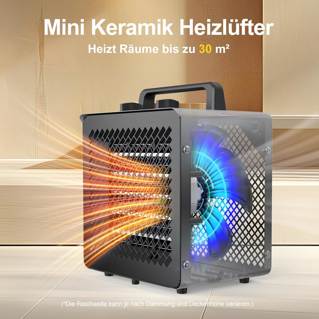 DAHTEC Keramik Heizlüfter 3000 Watt Klein Heizstrahler Bauheizer Bautrockner mit Thermostat & 3 Heiz