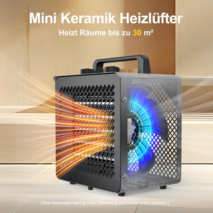 DAHTEC Keramik Heizlüfter 3000 Watt Klein Heizstrahler Bauheizer Bautrockner mit Thermostat & 3 Heiz