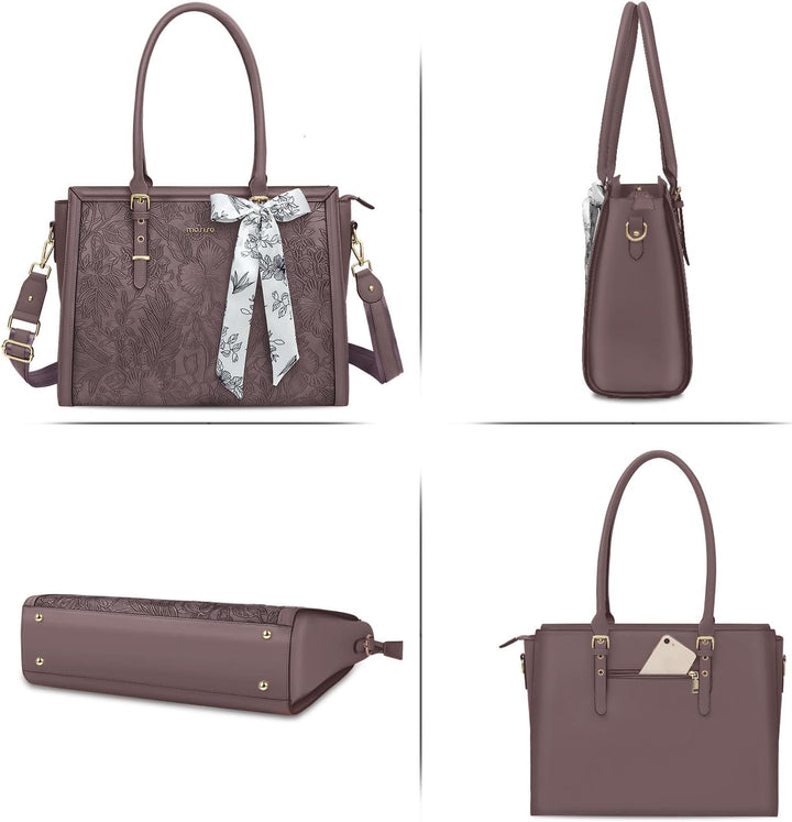 MOSISO Laptop Tasche für Frauen,17,3 Zoll PU Leder Tote Bag Kompatibel mit MacBook,HP,Dell,Asus Note