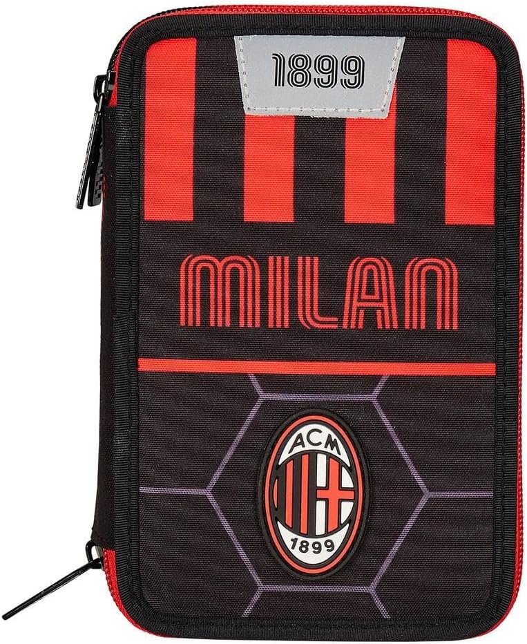 Seven Schulmäppchen mit 3 Fächern, A.C. Milan Fussball – Path of Victory, rot schwarz – Stiftehalter