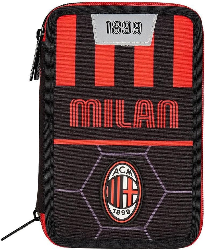 Seven Schulmäppchen mit 3 Fächern, A.C. Milan Fussball – Path of Victory, rot schwarz – Stiftehalter