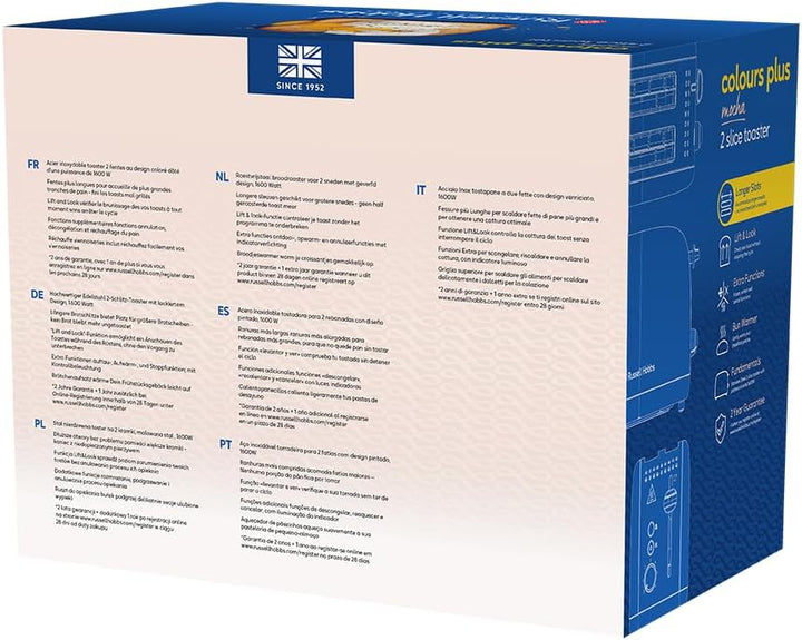 Russell Hobbs Toaster [für 2 Scheiben] Colours Plus Mocha (6 Bräunungsstufen, breite Toastschlitz, S