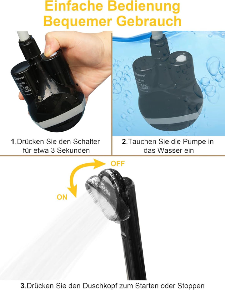 LIBERRWAY Campingdusche mit Pumpe, Camping Dusche Set mit Wiederaufladbarer Akku/Jetkopf, 2m Dusches