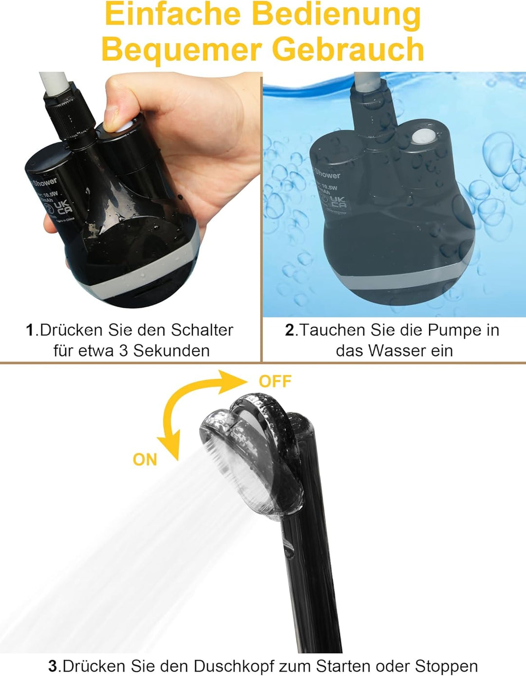 LIBERRWAY Campingdusche mit Pumpe, Camping Dusche Set mit Wiederaufladbarer Akku/Jetkopf, 2m Dusches