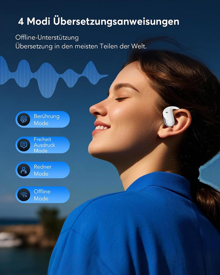 Real-Time AI Translation Earbuds, 198 Language Translator Earbuds, German-English Translator, AI Übe