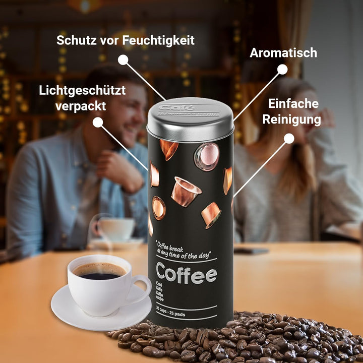 2-teilig Metalldose für Kaffeepads, Kaffeespender Paddose, Kaffeebox Pads Schwarz, Schwarz