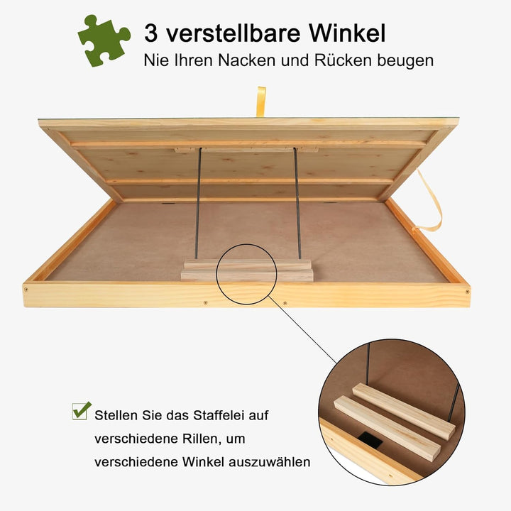 1500 Teile Puzzlebrett mit 4 Schubladen & Abdeckung, 3 Neigungswinkel, 64 x 87 cm Holz-Puzzletisch f