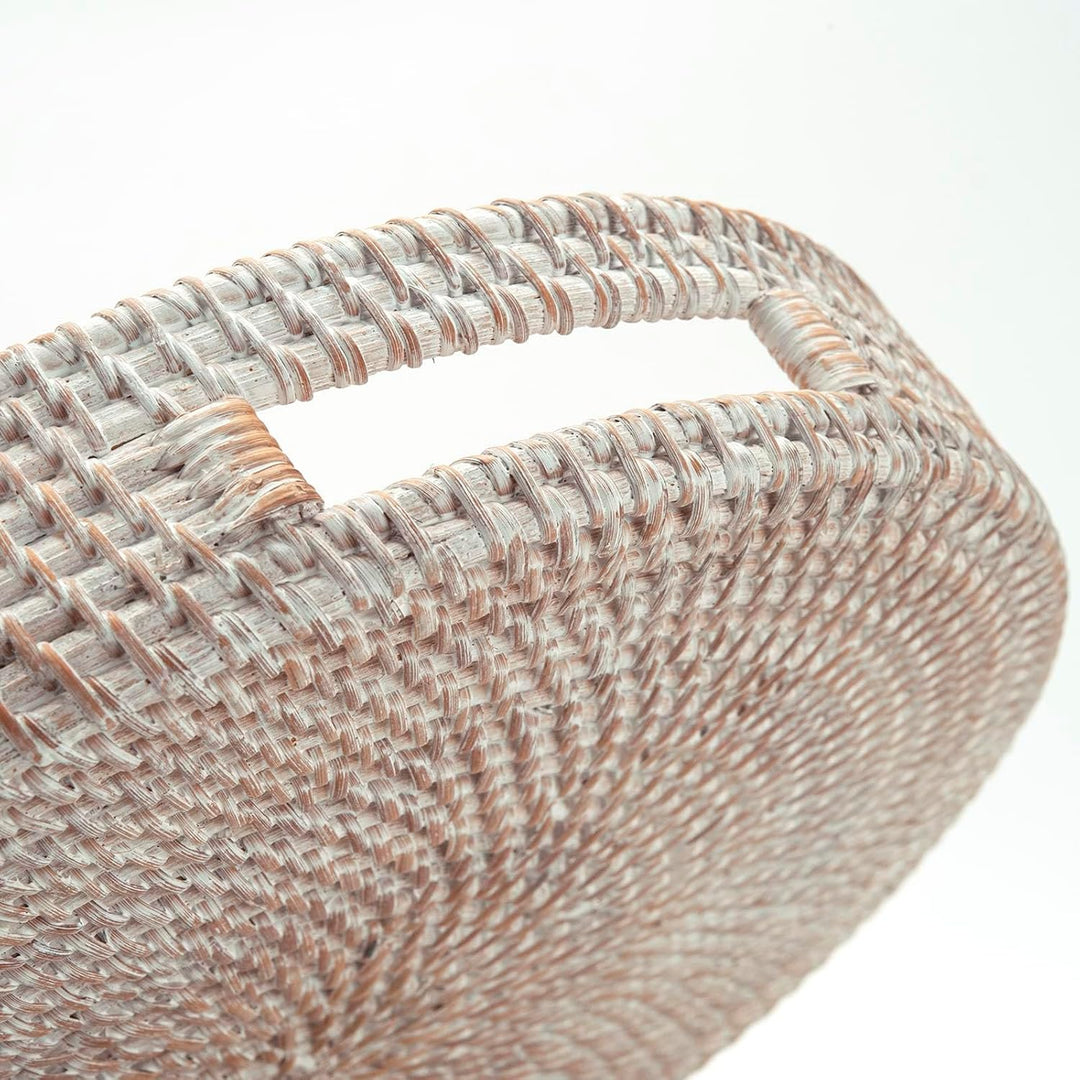 Rundes Rattan Serviertablett, Handgewebtes Serviertablett mit Griffen, Wicker Servierkorb, Dekorativ