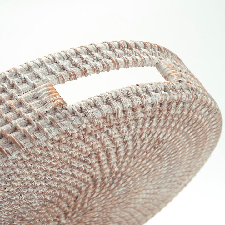 Rundes Rattan Serviertablett, Handgewebtes Serviertablett mit Griffen, Wicker Servierkorb, Dekorativ