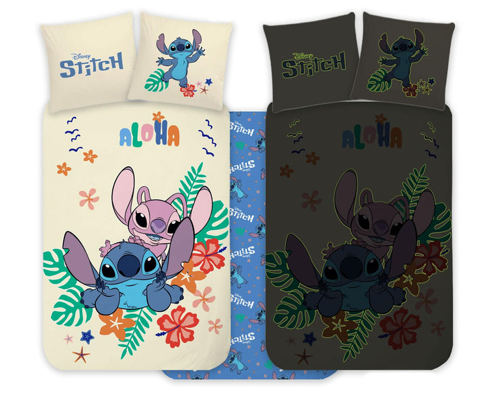 Stitch & Angel Bettwäsche Set 100x135 cm mit Kissenbezug 40x60 cm 100% Baumwolle | Nachtleuchtender