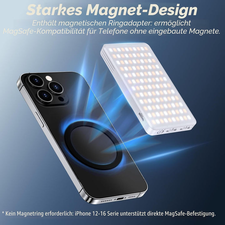 Magnetisches Selfie Licht 160 LEDs, Handy Licht kompatibel mit MagSafe & Android, 2500–9000K dimmbar