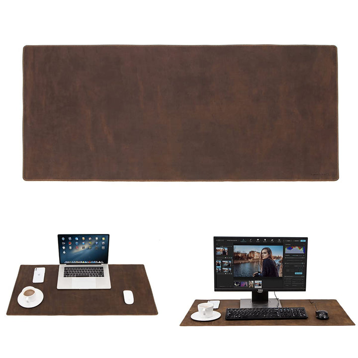 Hiram Schreibtischunterlage aus echtem Leder, gross, wasserdicht, 80 x 40 cm, Tischabdeckung für PC