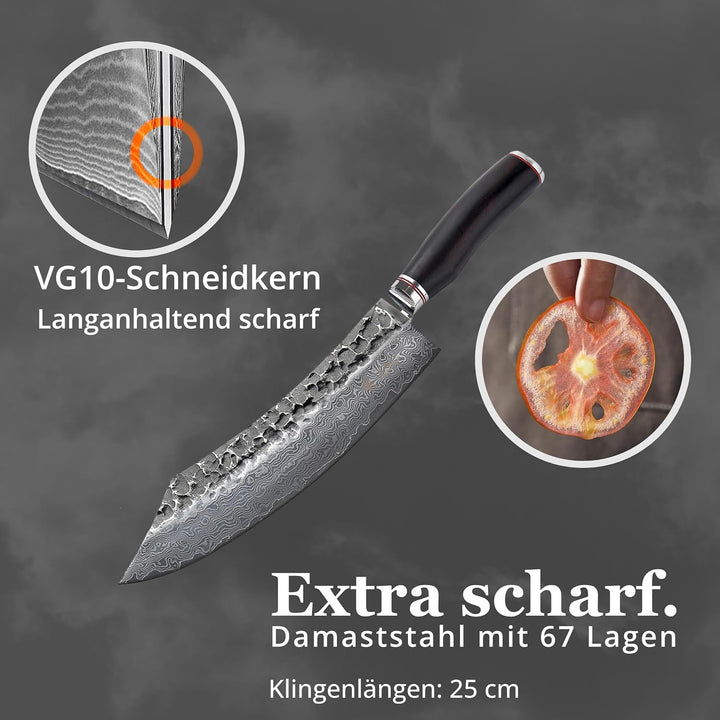 Wakoli EBO Damastmesser Blockmesser 25 cm Klinge scharfes Küchenmesser aus 67 Lagen Damaststahl mit