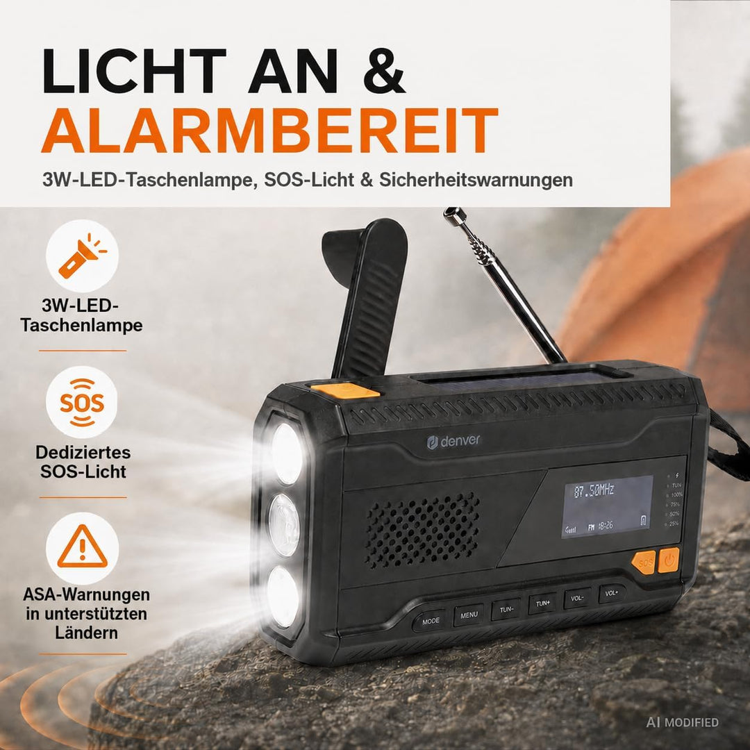 Denver DAB+/FM Solar Crank Radio mit Akku SCD-2033