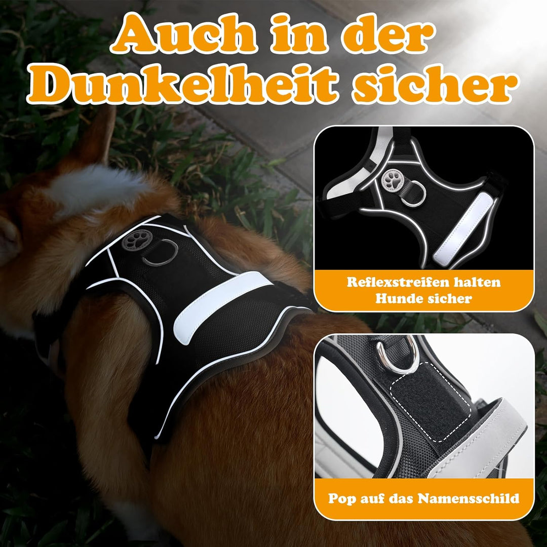 Hundegeschirr Mittelgrosse Hunde – Anti Zug Hundegeschirr Gepolstert, Reflektierend und Verstellbar