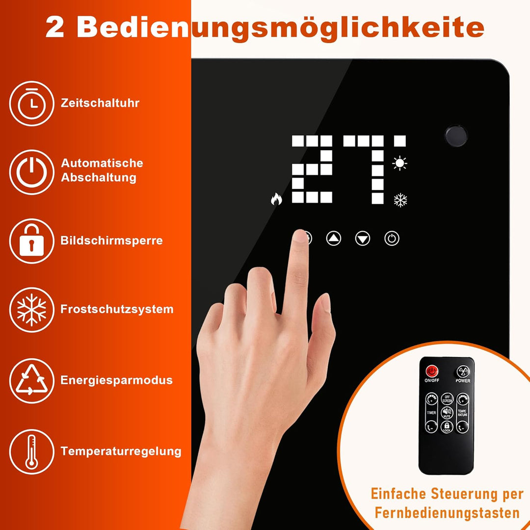 Citybee Elektroheizung Konvektor Heizung Elektrisch - Glasheizung mit Thermostat Energiesparend Leis