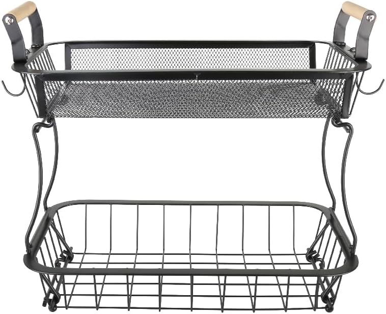 Aufbewahrungskorb aus Metalldraht, Obstständer für Brot, Snacks, Obstkorb mit 2 Bananenbügeln, Obst-