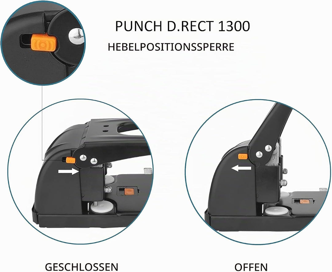 D.RECT 1300 Locher gross | 100 Blatt | Anschlagschiene mit Formatvorgaben | Registraturlocher Bürolo