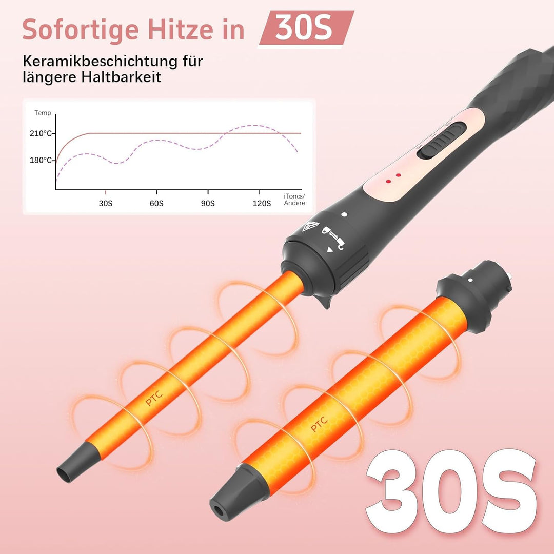 Lockenstab mit verschiedenen Aufsätzen [9mm und 25mm] Lockenstab mit Quarzkeramikbeschichtung, Zwei
