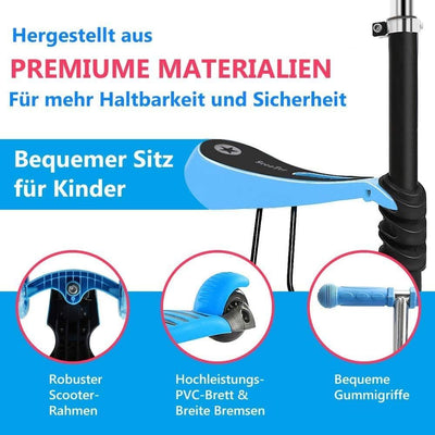 YOLEO 5-in-1 Kinder Roller Scooter mit Abnehmbarer Karikaturkorb Sitz Schubstange LED grosse Räder B