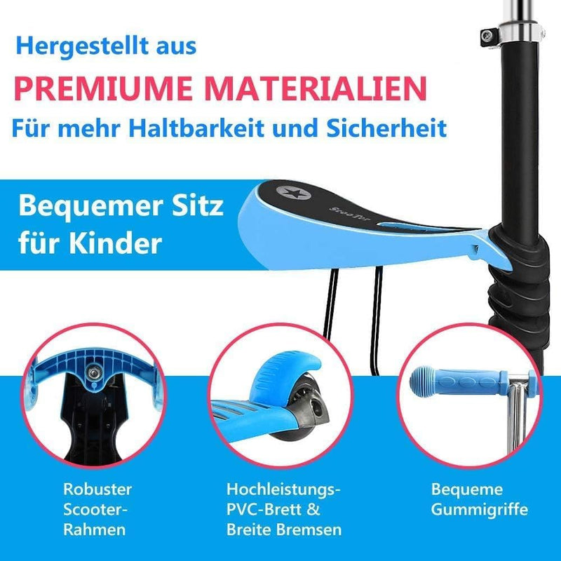 YOLEO 5-in-1 Kinder Roller Scooter mit Abnehmbarer Karikaturkorb Sitz Schubstange LED grosse Räder B