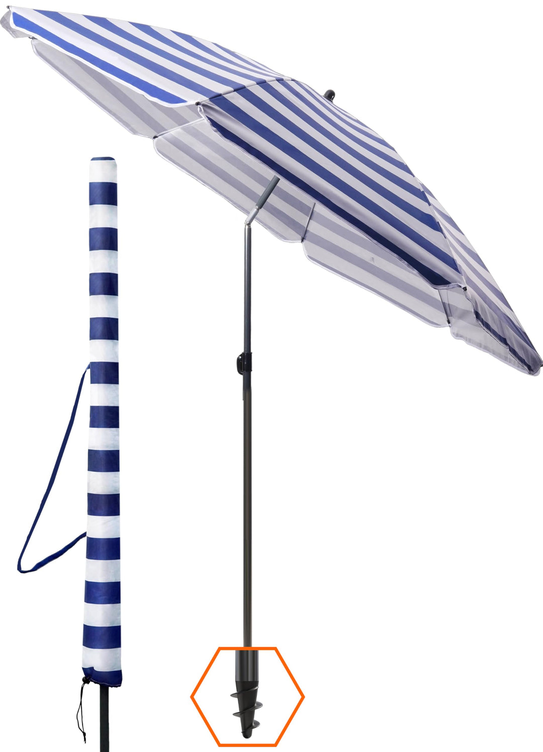 4smile Strandschirm SunnyJoy, Ø 180 cm Blau-Weiss - UPF 50+ Sonnenschirm Strand mit Hülle, Sonnensch
