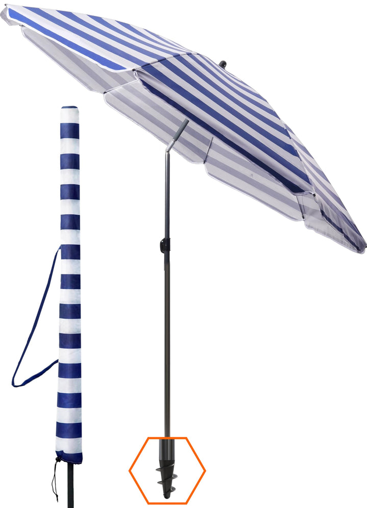 4smile Strandschirm SunnyJoy, Ø 180 cm Blau-Weiss - UPF 50+ Sonnenschirm Strand mit Hülle, Sonnensch