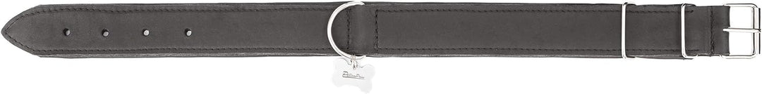 Hundehalsband Leder, Halsband, Leder, Lederhalsband Hund, Metallschnalle, 65 x 4 cm, Schwarz Einstel