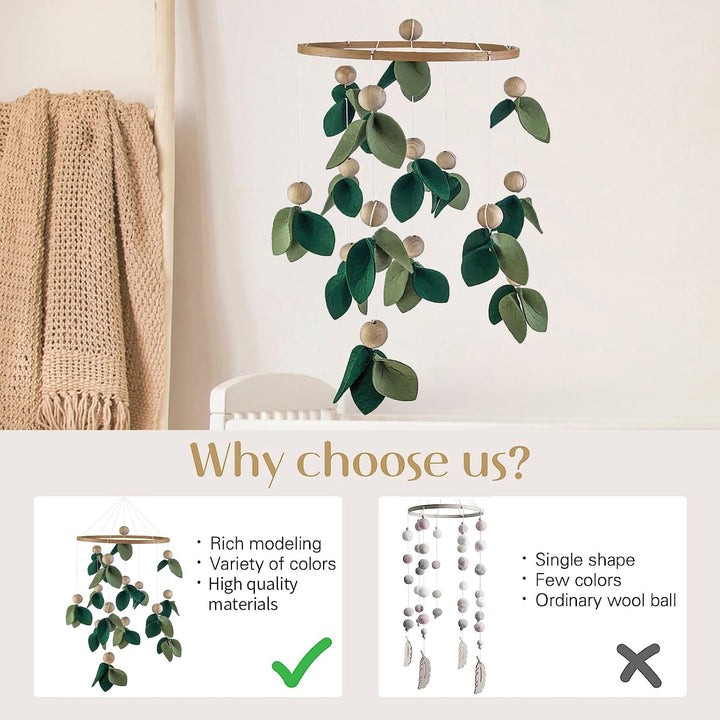 Babybett Mobile Windspiel 3D Blätter Hölz Baby Mädchen Kinderbett Anhänger für Babybett Kinderzimmer