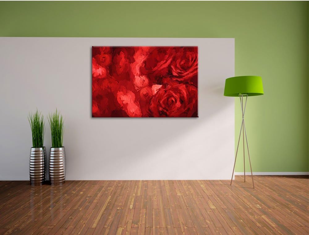 Pixxprint DREI rote Rosen als Leinwandbild/Grösse: 100x70 cm/Wandbild/Kunstdruck/fertig bespannt, 10
