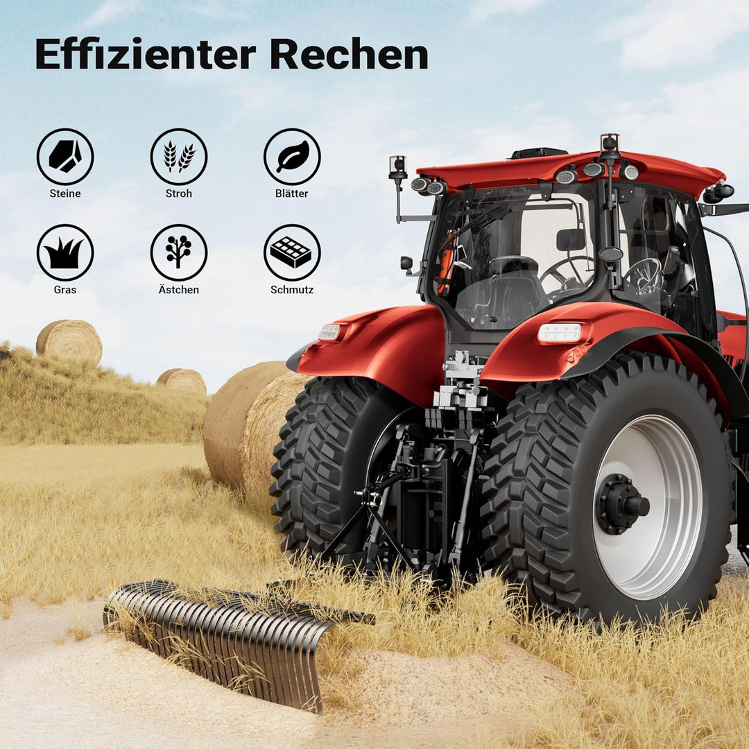 Wiltec Rasentraktor Heuharke mit 152 cm Arbeitsbreite, Heurechen mit 32 Harkenzinken, Rechen mit 3-P